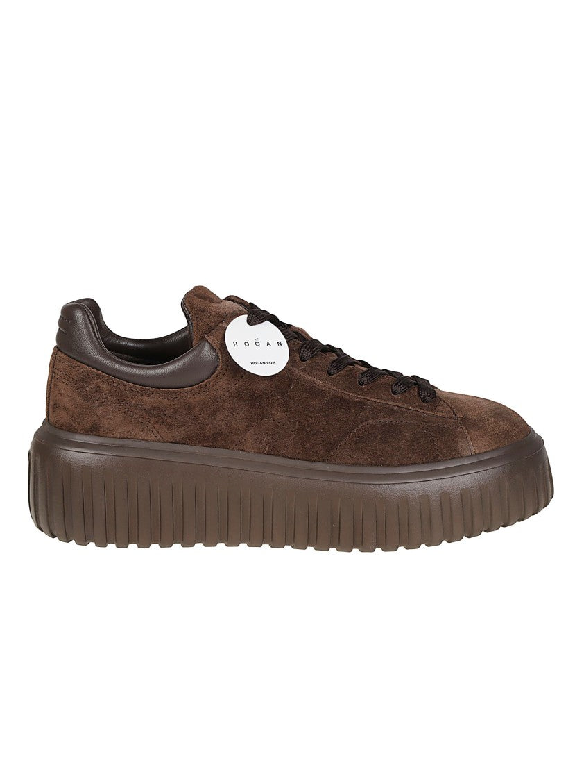 Hogan Brown H-Stripes Calf Leather Sneakers