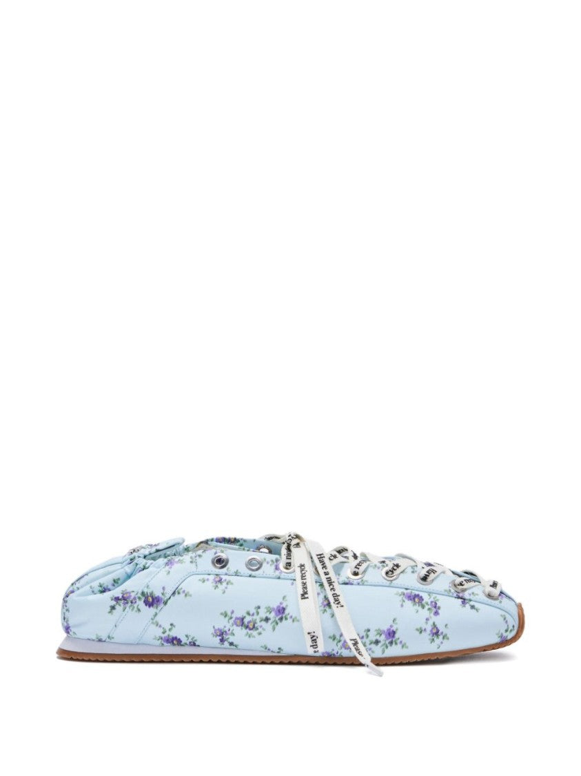 Ganni Floral Print Light Blue Flats