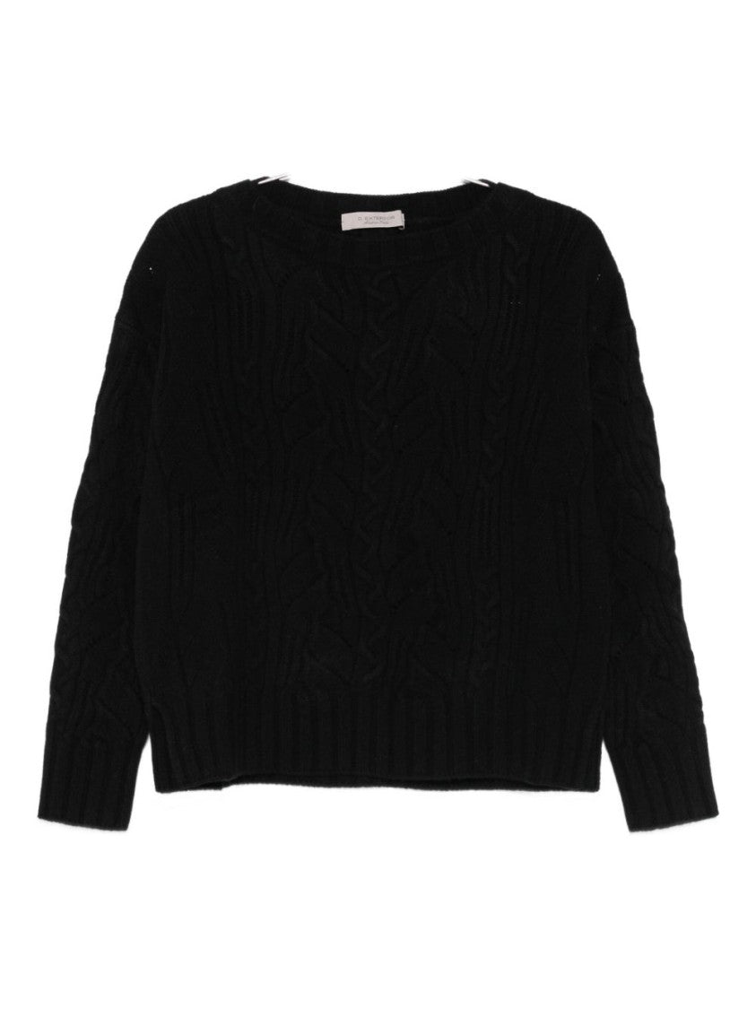 D. Exterior Classic Black Knit Sweater With Round Neckline