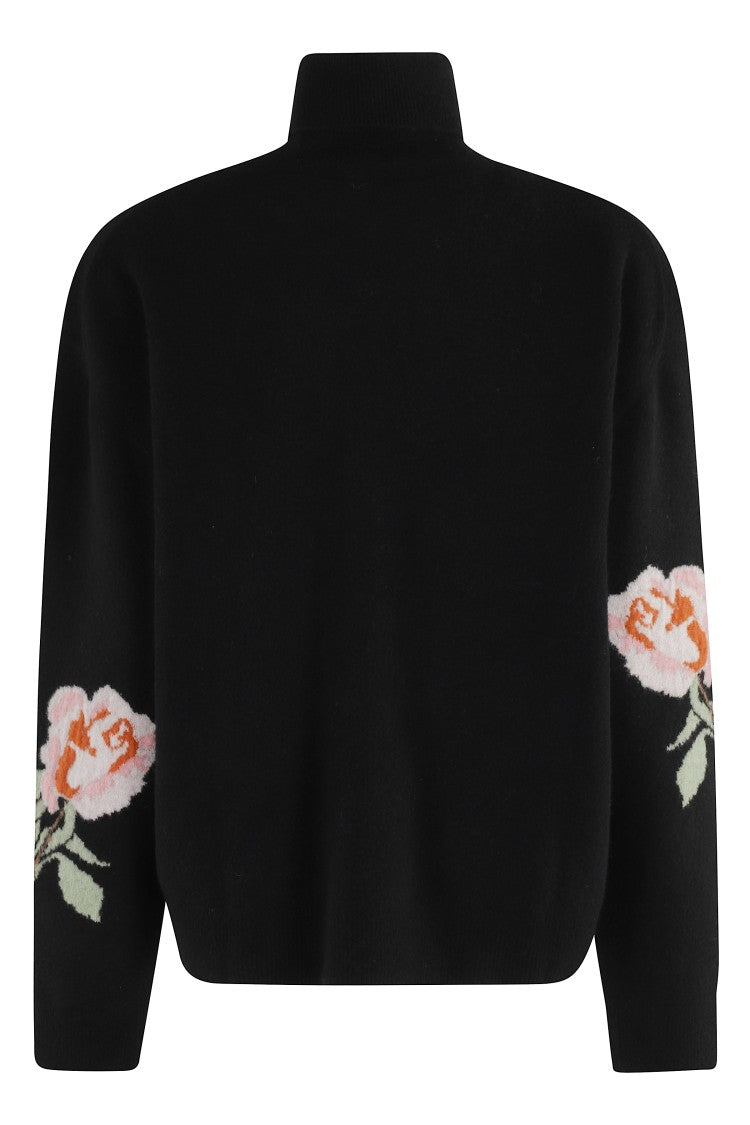 Nanushka High-Neck Black Sweater With Floral Cuff Detail