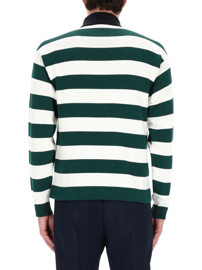 Gucci Striped Long-Sleeve Silk-Blend Polo Shirt