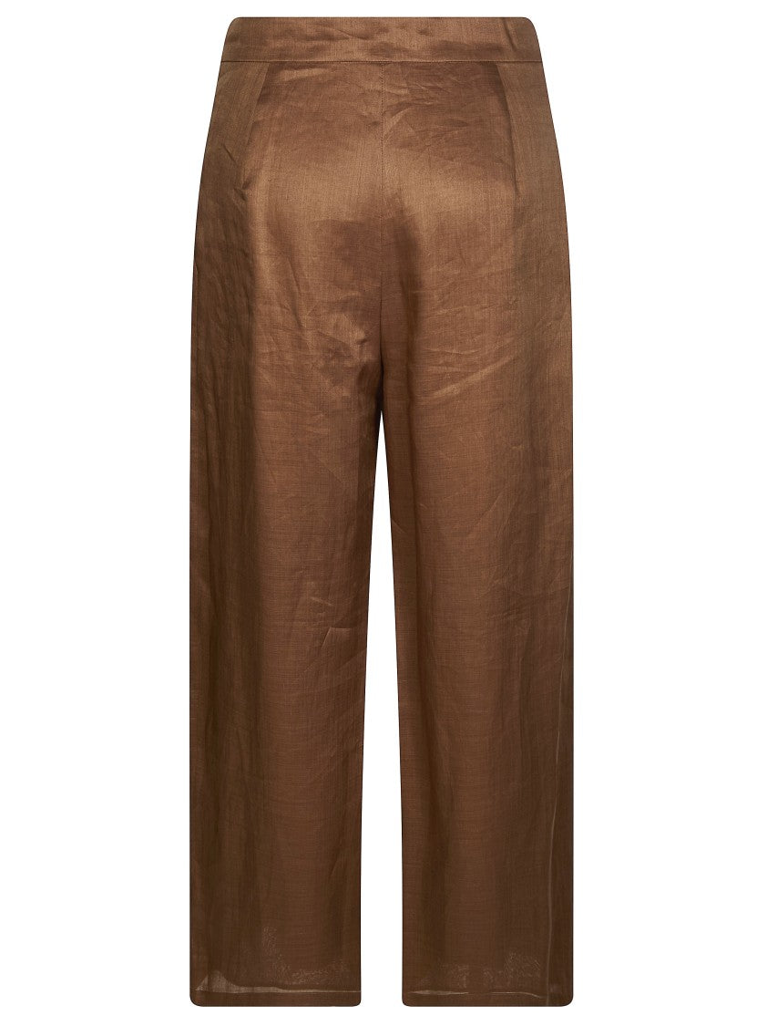 Max Mara Brown Msttartufo Ramie Wide-Leg Pants