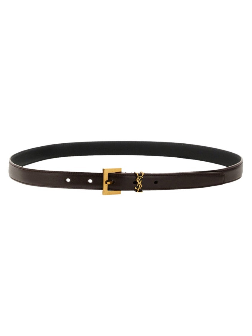 Saint Laurent Cassandre Narrow Leather Belt