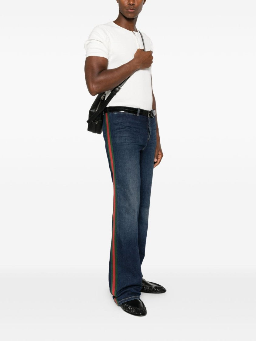 Gucci Dark Blue Stripe Accent Straight-Leg Denim Jeans