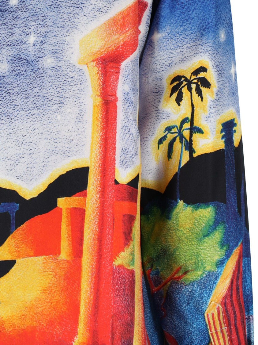 Casablanca Midnight Acropolis Silk Shirt With Camp Collar