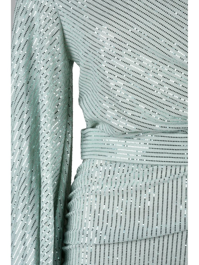 My Angels Aqua Green One-Shoulder Polyester Metallic Spandex Dress