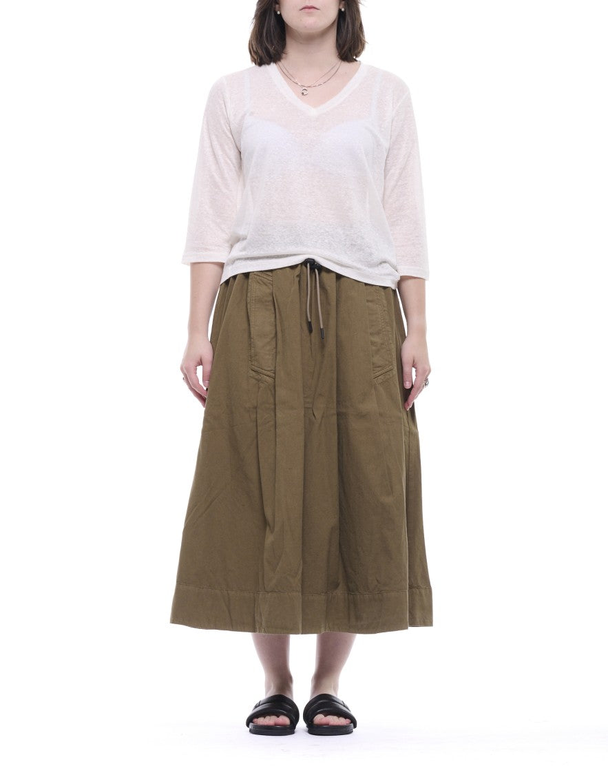Eat Dust 673 Canteen Green Wide Pleated Midi Skirt