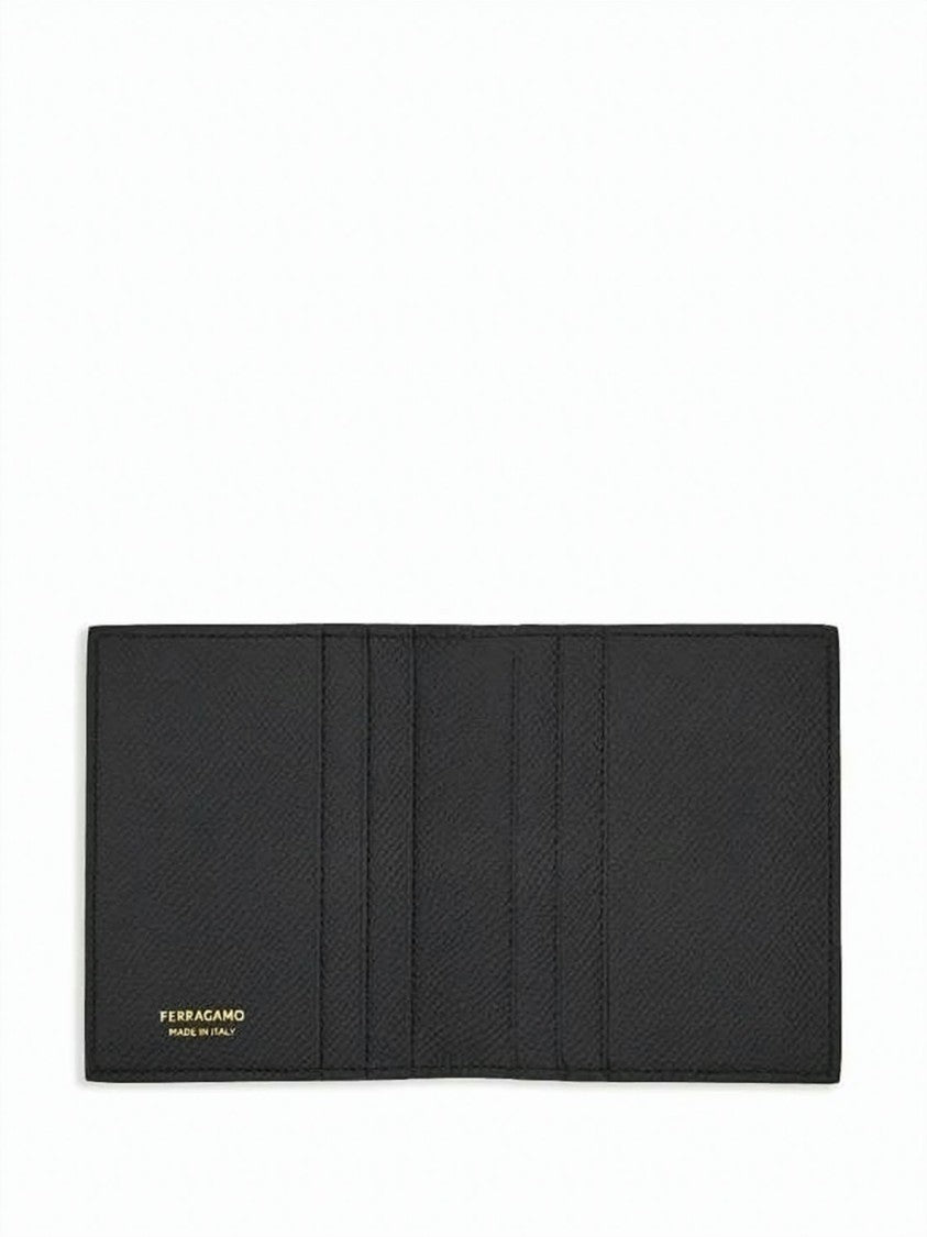 Salvatore Ferragamo Textured Leather Bifold Card Wallet With Metallic Logo