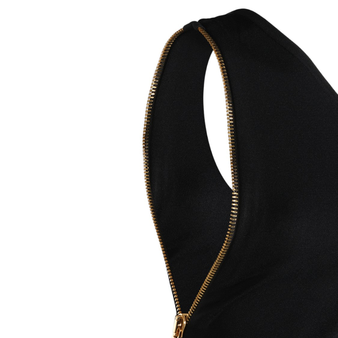 Elisabetta Franchi Black One-Shoulder Gold Zipper Maxi Dress