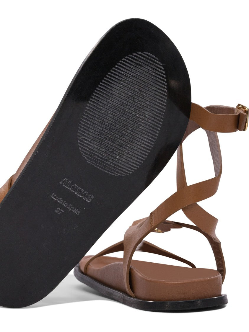 Alohas Beige Leather Sandals With Ankle Strap