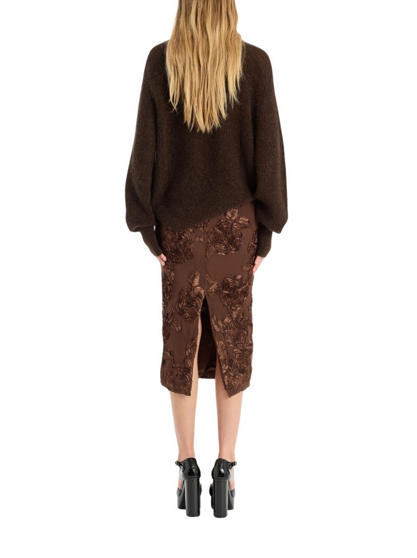 Rotate Floral Textured Knee-Length Skirt With Back Slit