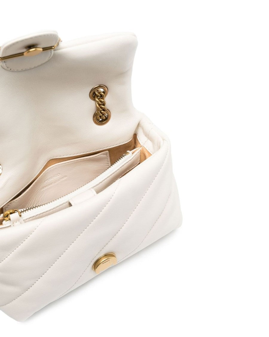 Pinko Mini Love Bag Puff Maxi Quilt White Silk/Antique Gold