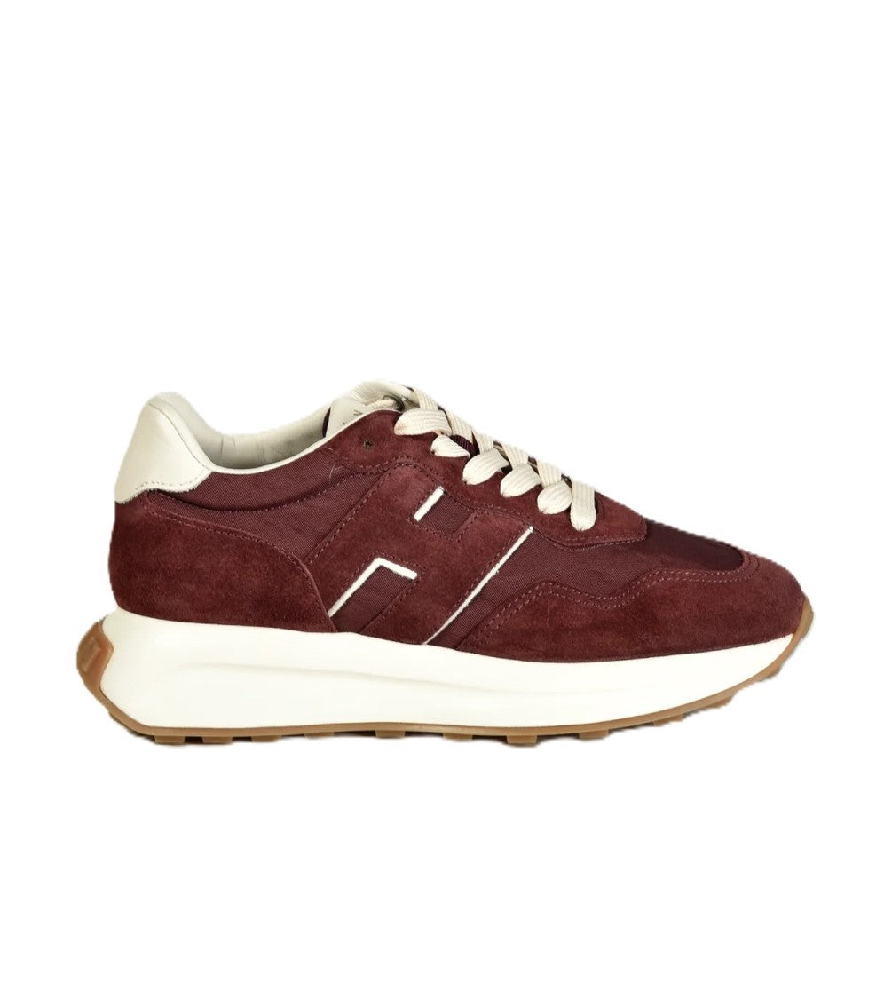 Hogan Burgundy Suede White Accent Sneakers