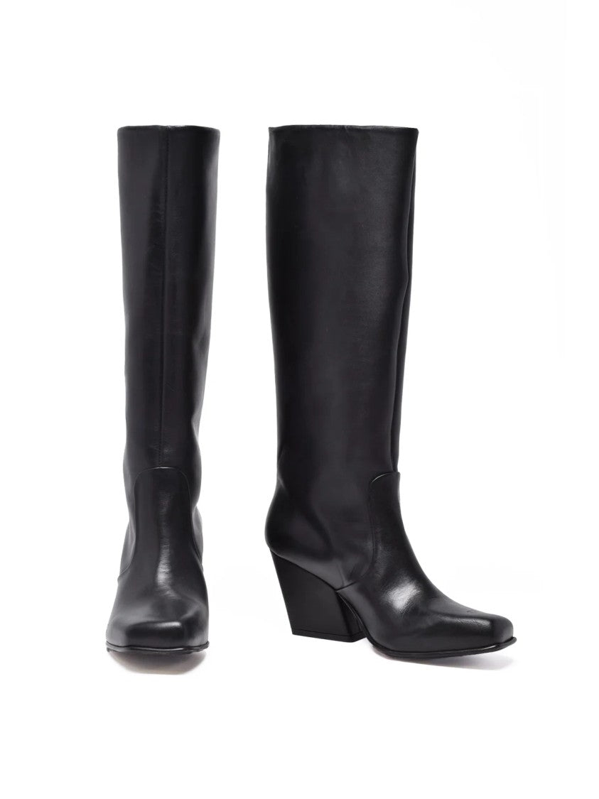 Ernesto Dolani Black Leather Block-Heel Boots