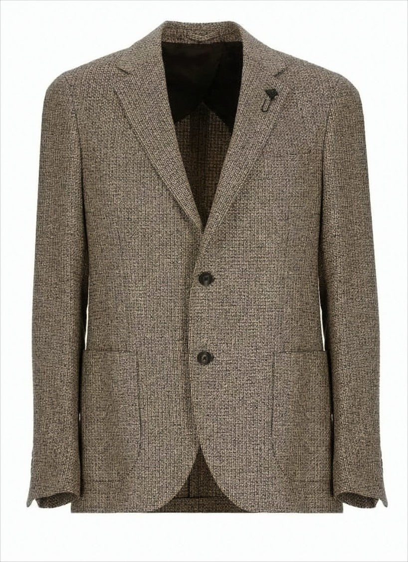 Lardini Textured Weave Blazer With Classic Notch Lapel
