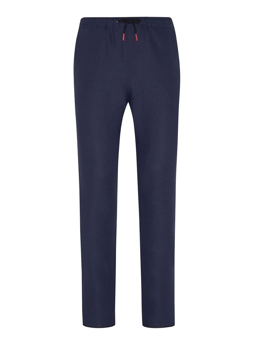 Kiton Navy Linen Trousers With Straight-Leg Cut