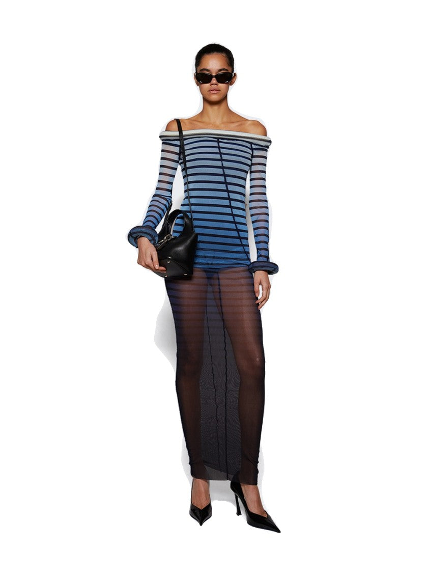 Jean Paul Gaultier Long 3D Striped Dress - Blue And Black