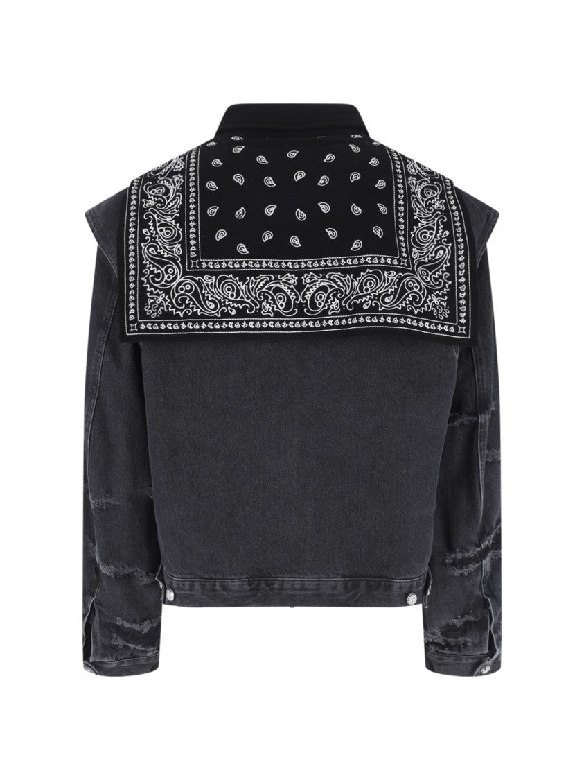 Pdf Black Bandana Print Boxy Denim Jacket