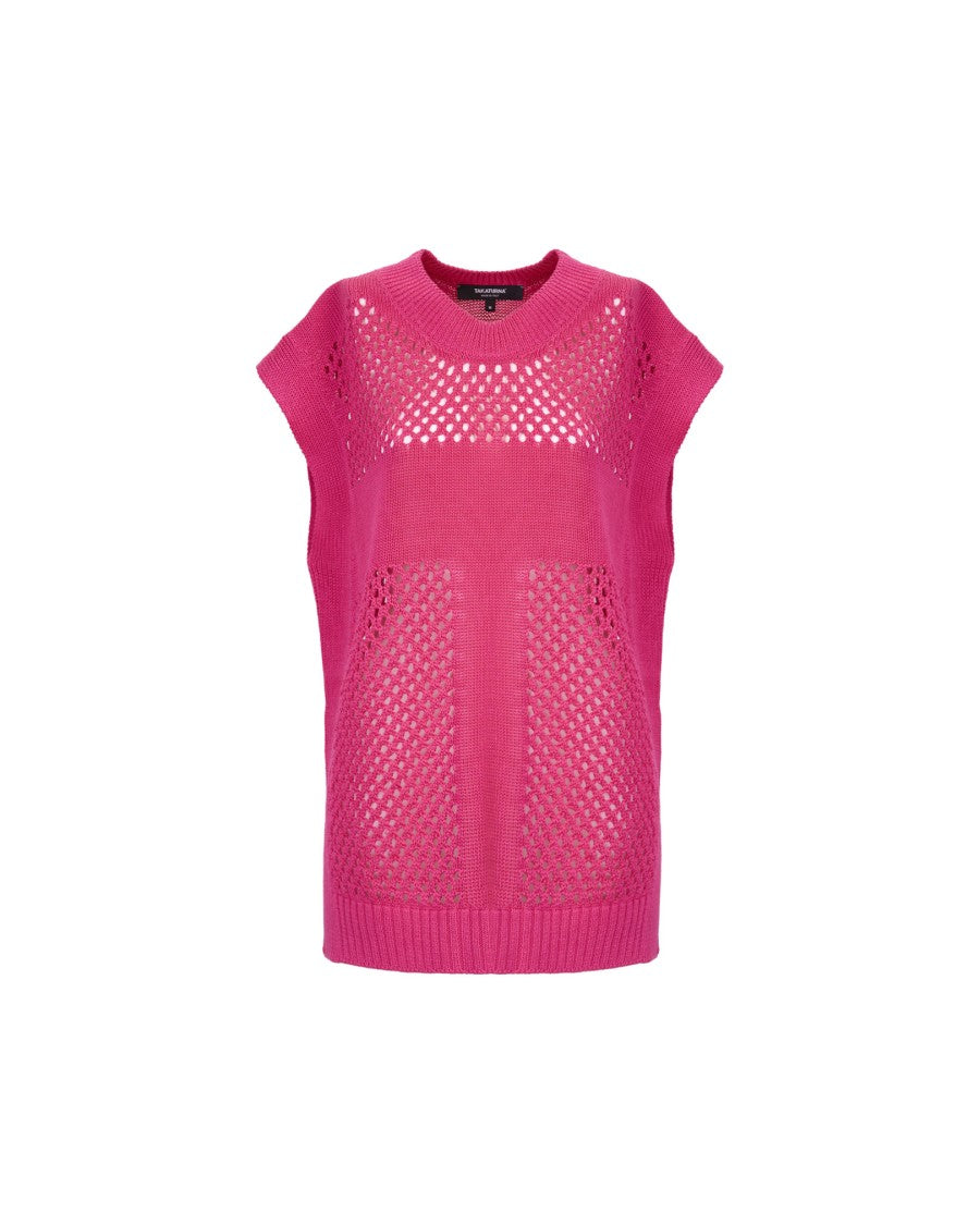 Takaturna Knitted Vest With Open Weave Design And Summer-Inspired Aesthetic
