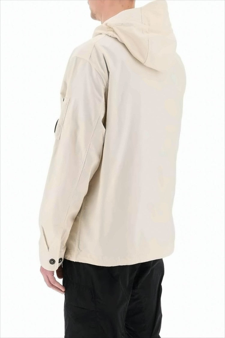 C.P. Company Light Beige Minimalist Jacket With Hood And Distinctive Lens