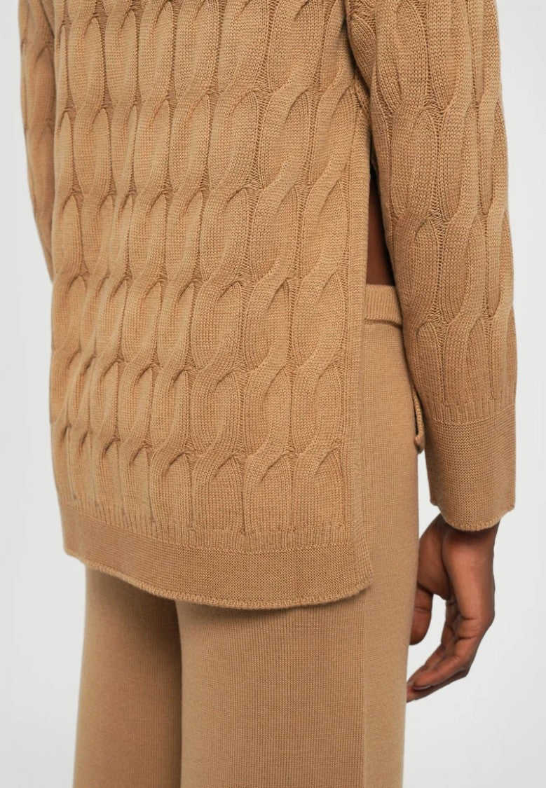 Max Mara Iconic Cable Knit Sweater In Warm Camel Brown