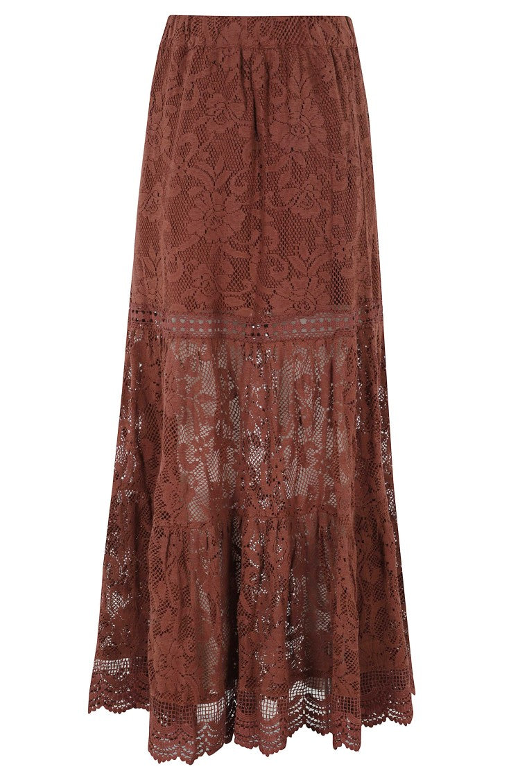 Miss Bikini Flared Long Lace Skirt With Scalloped Hem