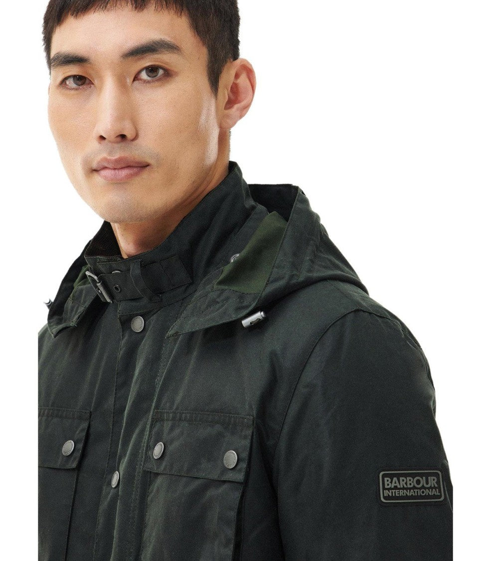Barbour International Auto Wax Sage Green Hooded Jacket