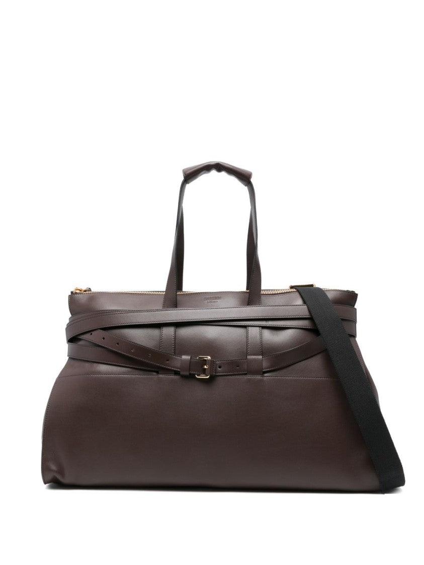 Moschino Structured Large Belt Detail Silk Bag