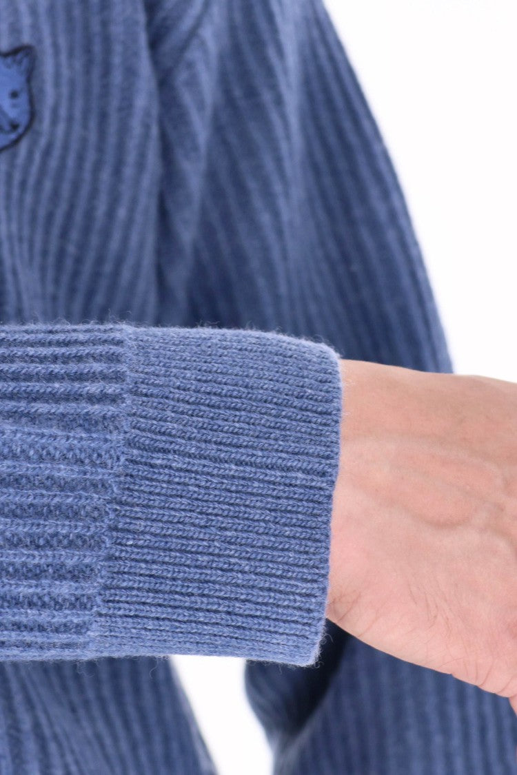 Maison Kitsuné Over Fit Ribbed Wool Polo-Sweater