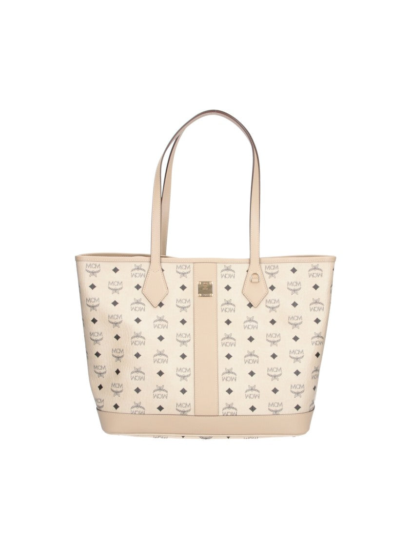Mcm Beige Liz Visetos Fabric Tote Bag
