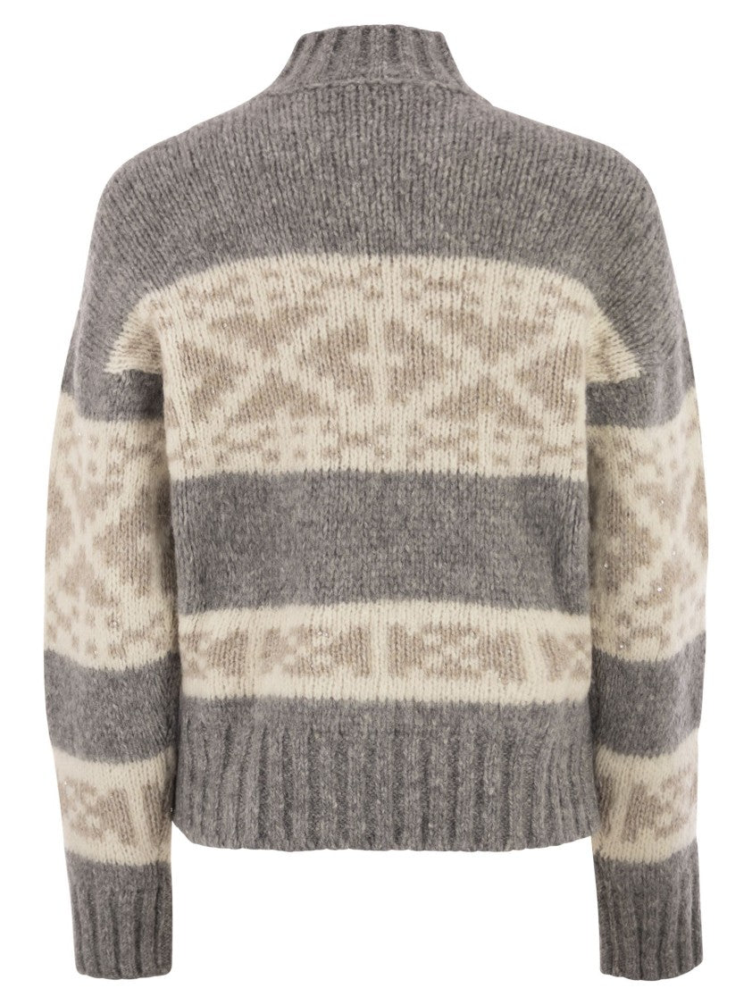 Peserico High-Neck Geometric Knit Jumper With Dropped Shoulders
