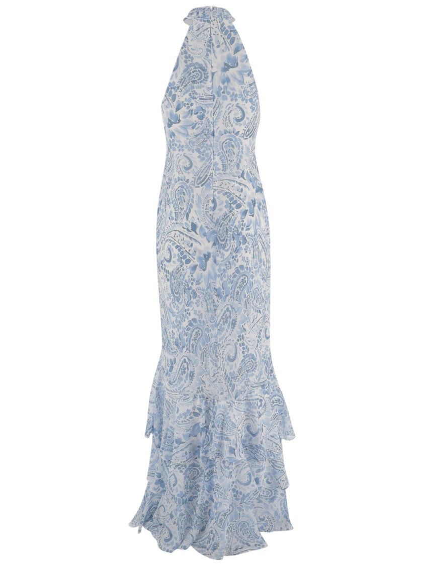 Lauren Ralph Lauren Ruffled Georgette Halter Dress With Crossed Neckline And Flounced Hem