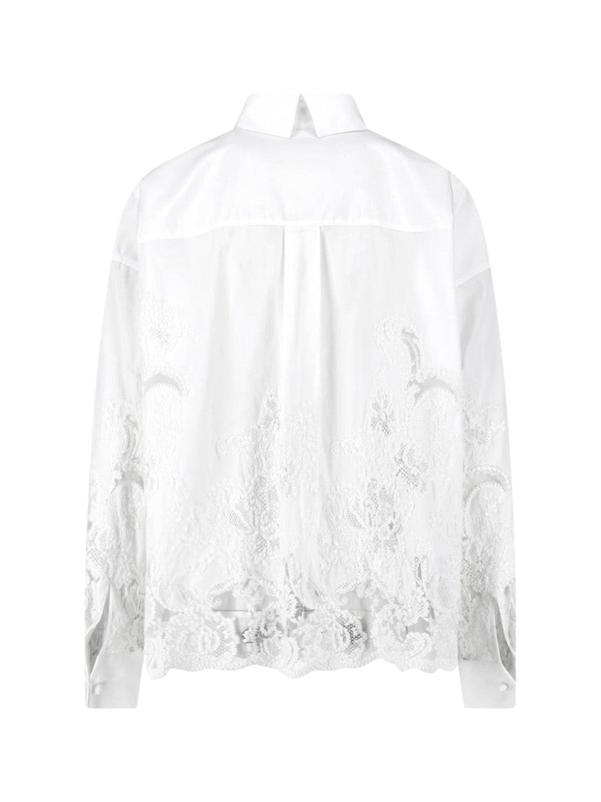 Ermanno Scervino White Intricate Lace Detail Cotton Blouse