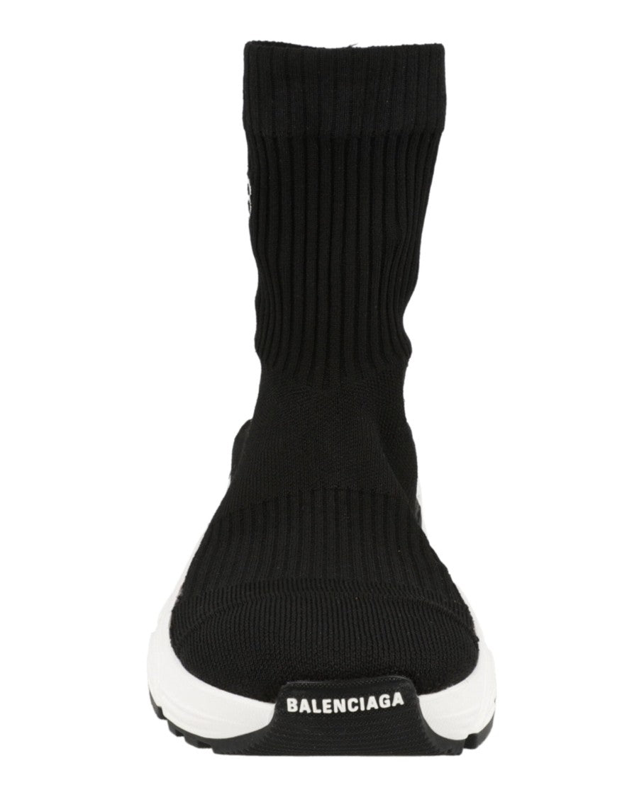 Balenciaga High-Top Black Knit Sneakers With Block Heel And Ribbed Texture