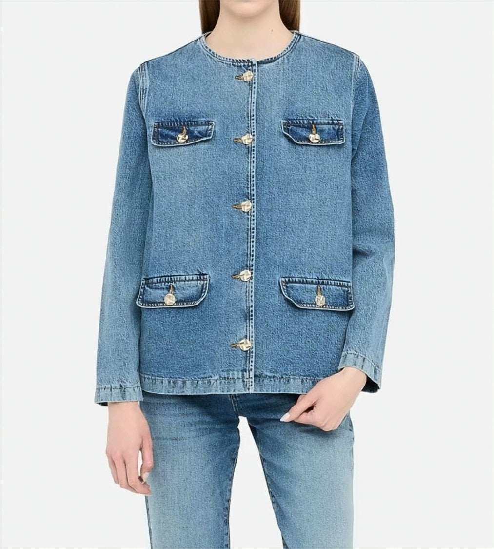 Liu Jo Classic Blue Denim Jacket With Flap Pockets