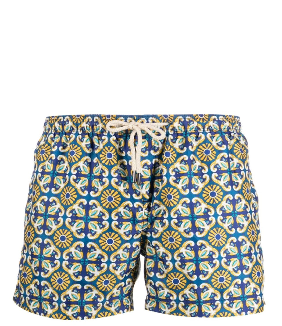 Peninsula Geometric Print Swim Shorts With Comfortable Elastic Waistband