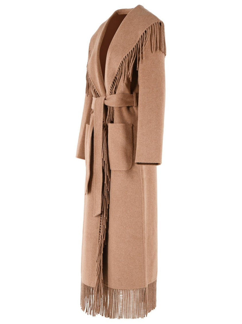 Simkhai Camel Beige Wool Blend Coat With Fringed Details