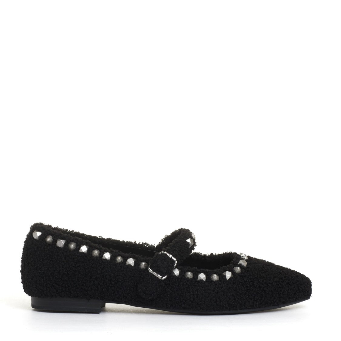 Ash Ballerina Ecofur Ballet Flats With Ankle Strap And Studs
