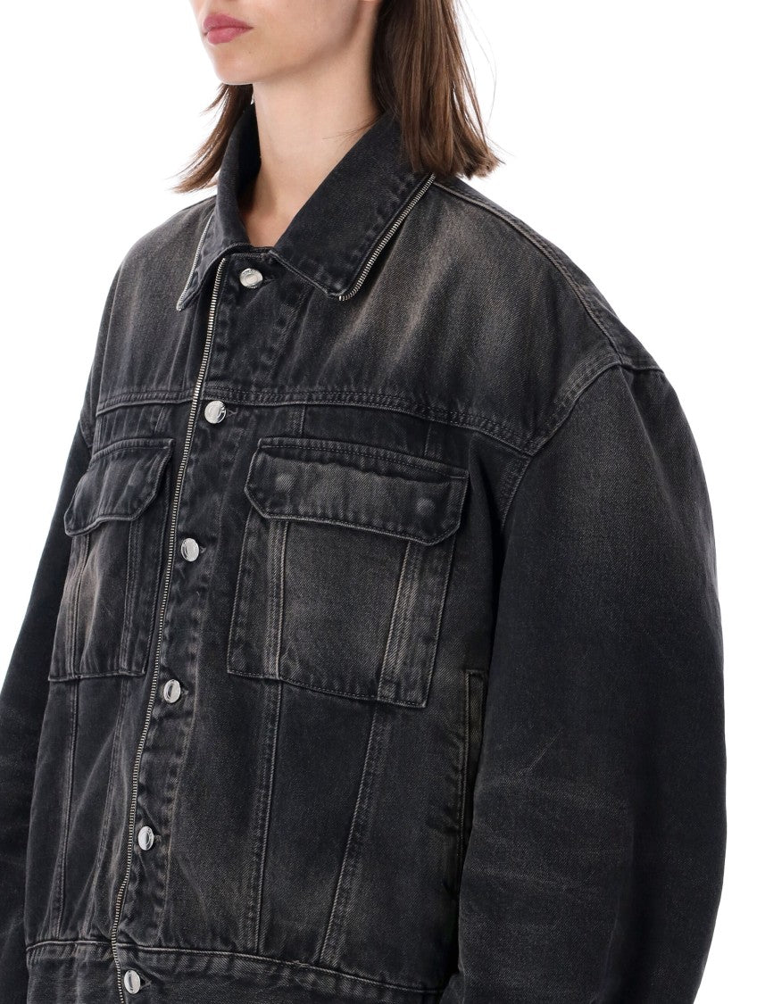 Haikure Oversized Black Denim Jacket With Adjustable Zippered Hem