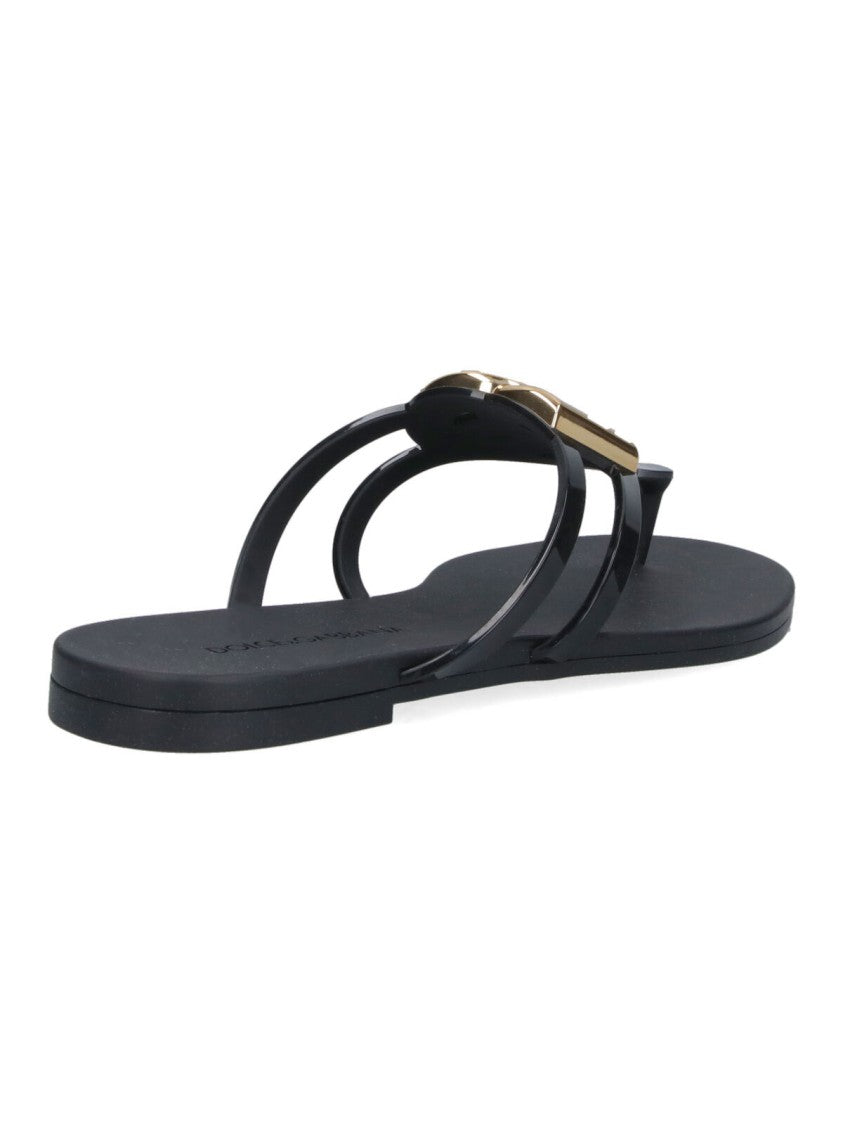 Dolce & Gabbana Dg Black Slip-On Rubber Thong Sandals