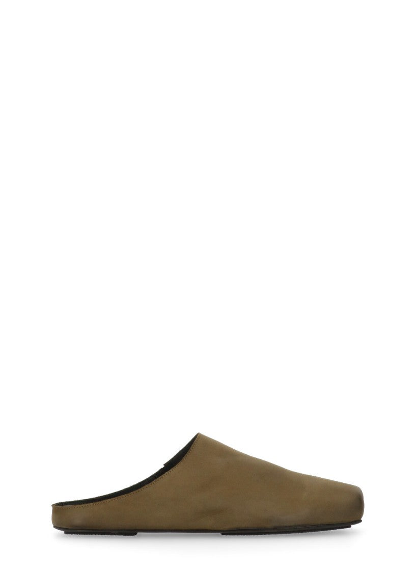 Uma Wang Olive Green Smooth Leather Sabots