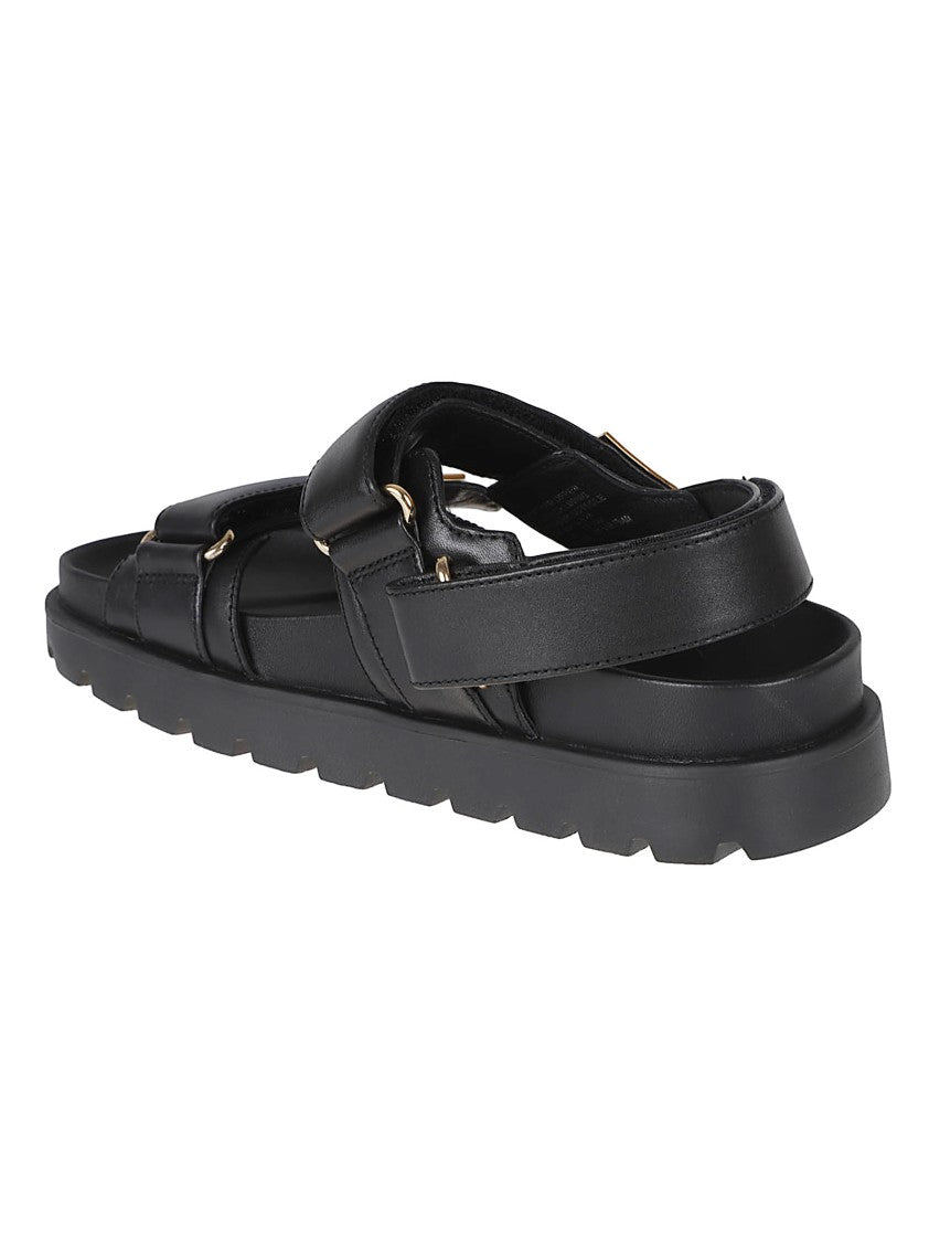 Tory Burch Black Leather Velcro Lug Sandals