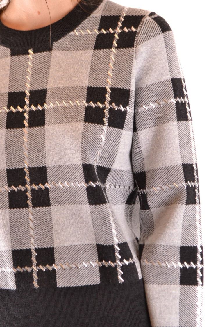 Michael Kors Checkered Knit Sweater With Crew Neckline