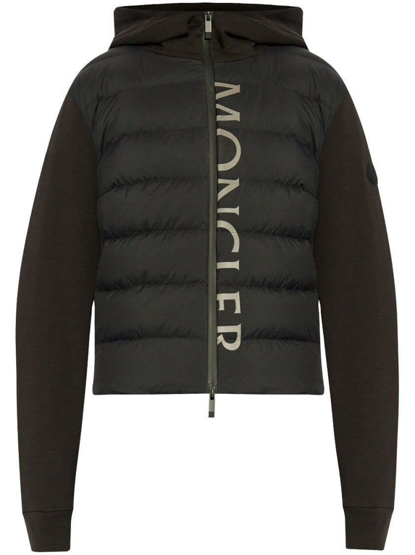 Moncler Cropped Black Sweatshirt With Padded And Smooth Fabric Design