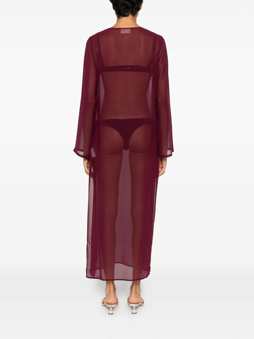 Mc2 Saint Barth Sheer Long-Sleeved Cover-Up Dress With Deep V-Neckline