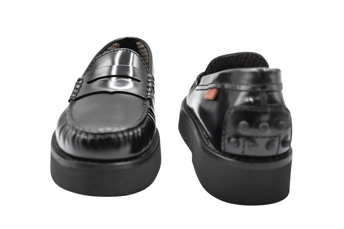 Tod's Polished Black Leather Loafers With Brushed Finish