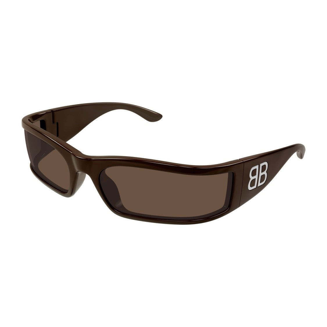Balenciaga Bb0458s Glossy Brown Rectangular Sunglasses