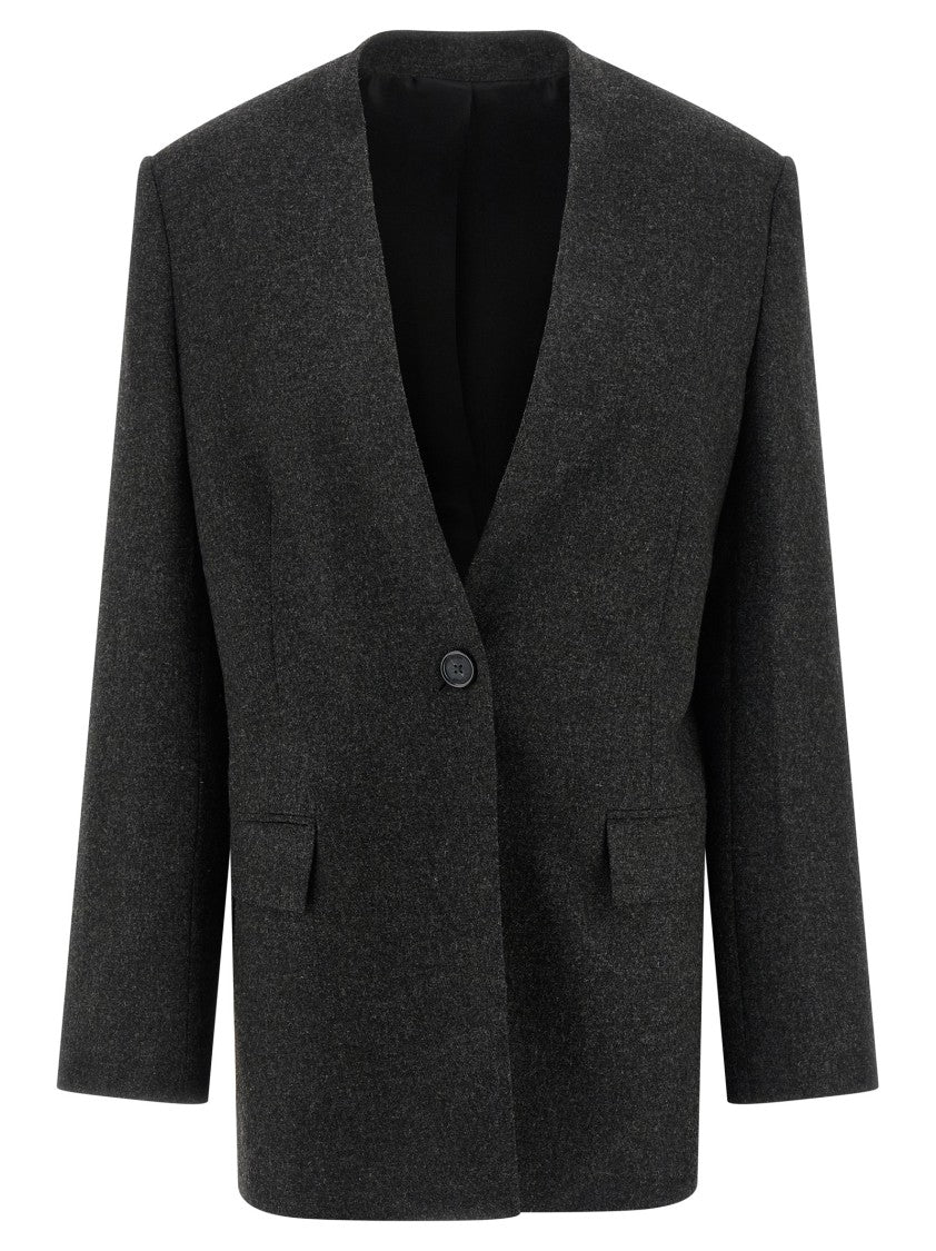 Totême Lightweight Mélange Flannel Blazer With Integrated Scarf