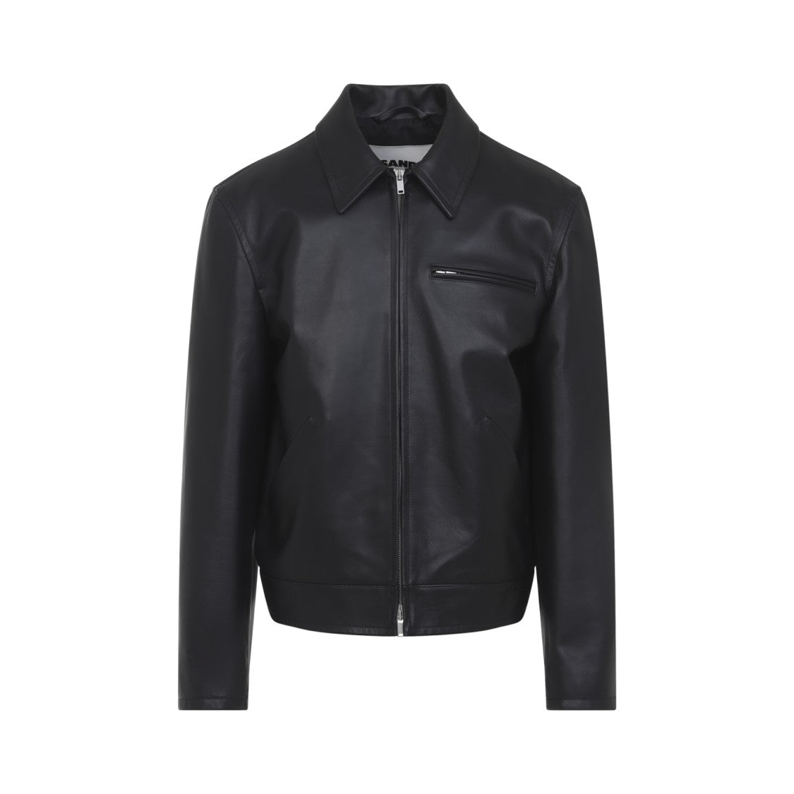Jil Sander Black Calf Leather Jacket With Classic Collar And Refined Silhouette