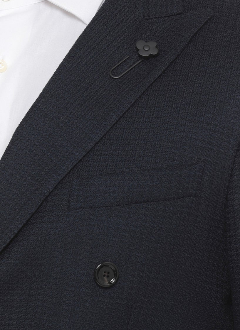 Lardini Blue Peak Lapel Cotton Double-Breasted Jacket